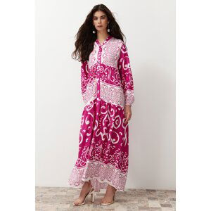 Trendyol Fuchsia Paisley Patterned Button Detailed Viscose Dress