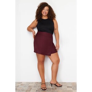 Trendyol Curve Burgundy Straight Short Skirt Finike Woven Plus Size Skirt