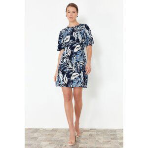 Trendyol Blue Tropical Floral A-line Viscose Mini Woven Dress