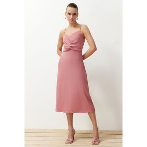 Trendyol Dried Rose A-Cut Strap Woven Midi Dress with Chest Detail