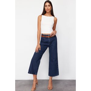 Trendyol Dark Blue Belted High Waist Culotte Jeans