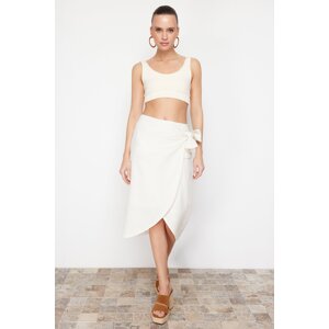 Trendyol Ecru Double Breasted Tie Detailed Midi Length Woven Skirt