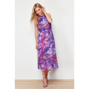 Trendyol Purple Floral Print A-line Chiffon Lined Midi Woven Dress