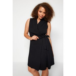 Trendyol Curve Black Plain Double Breasted Woven Dress