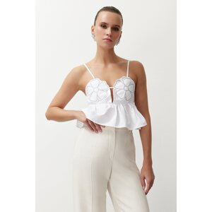 Trendyol White Crop Woven Flower Embroidered Blouse