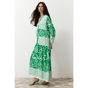 Trendyol Green Paisley Patterned Button Detailed Viscose Dress