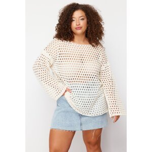 Trendyol Curve Beige Openwork/Perforated Low Sleeve Fine Knitwear Sweater