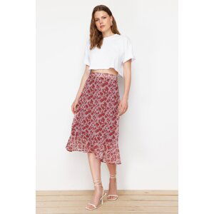 Trendyol Brown Skirt Ruffled Chiffon Fabric Patterned Midi Woven Skirt