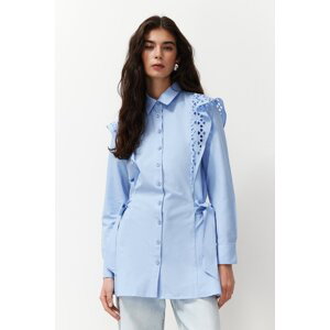 Trendyol Light Blue Embroidered Cotton Woven Shirt