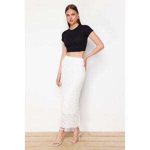 Trendyol White Lace Normal Waist Maxi Lined Flexible Knitted Skirt