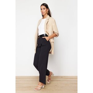 Trendyol Black High Waist Wide Leg/Wide Leg Pleated Woven Trousers