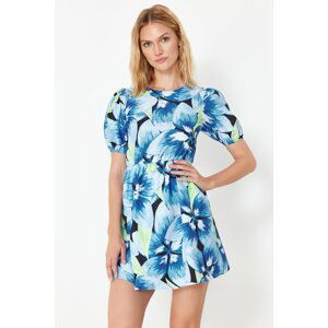 Trendyol Navy Blue Floral Skater/Waist-Opening Back Detailed Mini Woven Dress