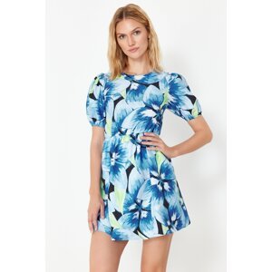 Trendyol Navy Blue Floral Skater/Waist-Opening Back Detailed Mini Woven Dress