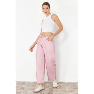Trendyol Pink Striped High Waist Barrel Jeans