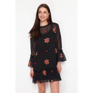 Trendyol Black Floral Shift Chiffon Lined Mini Woven Dress
