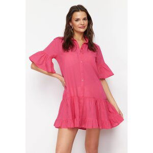 Trendyol Fuchsia Mini Woven Ruffled 100% Cotton Beach Dress