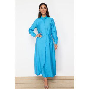 Trendyol Turquoise Side Tie Woven Shirt Linen Look Dress