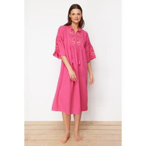 Trendyol Fuchsia Midi Woven Embroidered Beach Dress