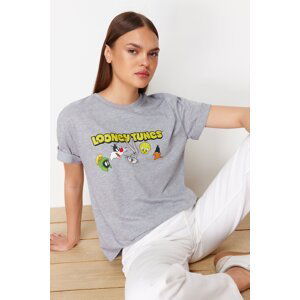 Trendyol Gray Melange Looney Tunes Licensed Relaxed/Comfortable Cut Knitted T-Shirt