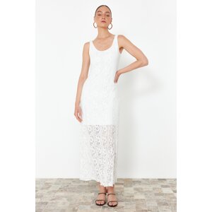 Trendyol White Pool Neck Lace Lining Stretchy Knitted Maxi Dress