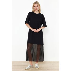 Trendyol Black Relaxed/Casual Fit Tulle Detailed Knitted Maxi Dress