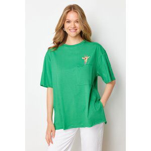 Trendyol Green 100% Cotton Oversize/Wide Fit Pocket Detailed Knitted T-Shirt