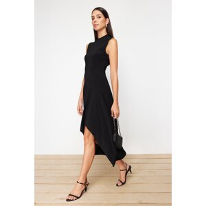 Trendyol Black Asymmetric High Neck Zero Sleeve Flexible Knitted Midi Dress