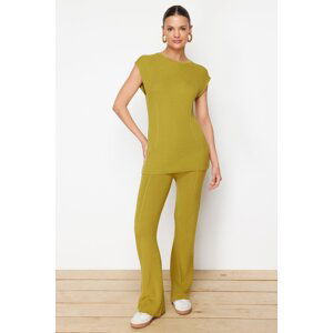 Trendyol Green Cotton Thin Blouse Trousers Knitwear Bottom-Top Set