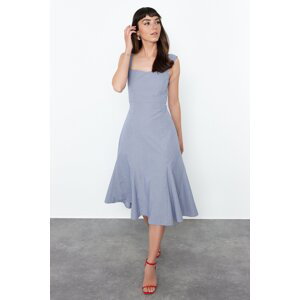 Trendyol Blue A-Line Gipe Detailed Midi Woven Dress