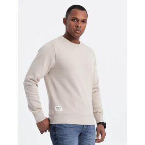 Ombre Men's BASIC sweatshirt with round neckline - light beige