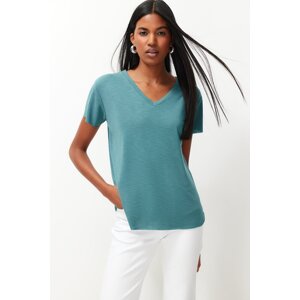 Trendyol Indigo Modal V Neck Short Sleeve Knitted T-Shirt