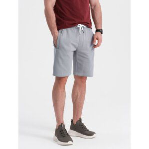 Ombre Men's knit shorts with drawstring and pockets - grey