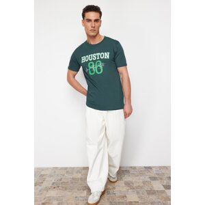 Trendyol Dark Green Houston Printed Regular Cut T-shirt