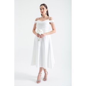 Lafaba Women's White Strappy Flared Cut Midi Evening Dress