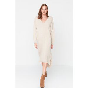 Trendyol Stone Maxi Sweater V-Neck Dress