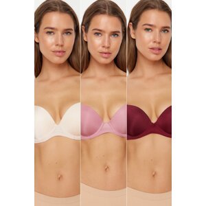 Trendyol Ten-Multicolored 3-Pack Polyamide String Strap Push Up T-Shirt Bra Knitted Bra