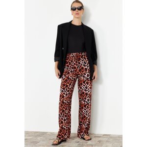 Trendyol Brown Elastic Waist Wide Leg/Wide Leg Leopard Print Woven Pants