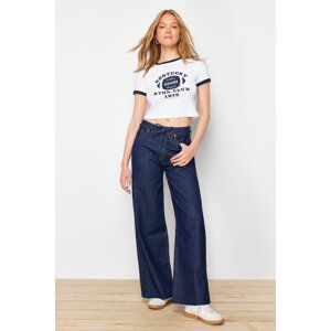 Trendyol Dark Blue More Sustainable High Waist Wide Leg Jeans with Waist Detail