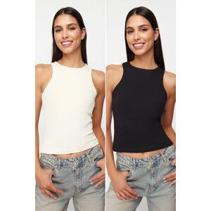 Trendyol 2-Pack Black-Stone Cotton Halter Neck Fitted Stretchy Knitted Undershirt