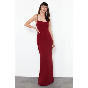 Trendyol Burgundy Body Fitted Woven Long Evening Dress