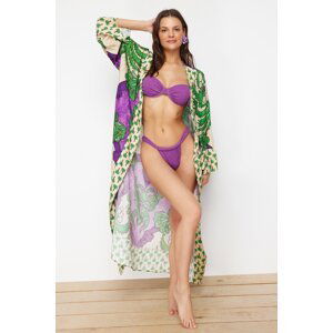 Trendyol Tropical Patterned Belted Midi Woven Kimono & Kaftan