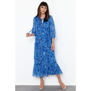 Trendyol Navy Patterned Straight Cut Maxi Lined Chiffon Woven Dress