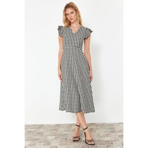 Trendyol Black Checkered A-Line Gipe Detailed Midi Woven Dress