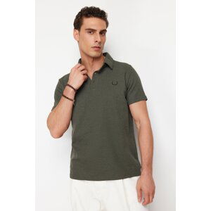 Trendyol Khaki Regular/Normal Cut Embroidered Textured Polo Collar T-Shirt