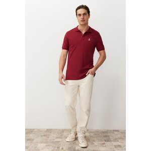 Trendyol Claret Red Men's Regular Cut 100% Cotton Embroidered Polo Neck T-shirt