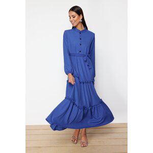 Trendyol Saks Belted Twisted Fabric Woven Shirt Collar Dress