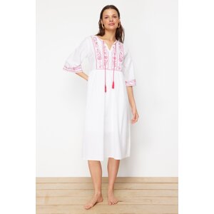 Trendyol White Midi Woven Embroidered Beach Dress