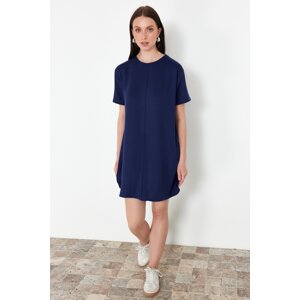 Trendyol Blue Crewneck Short Ribbed Stretchy Knitted Mini T-shirt Dress