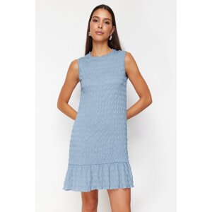 Trendyol Indigo Textured Skirt Ruffled Sleeveless Flexible Knitted Mini Dress