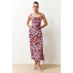 Trendyol Pink Floral A-line Viscose Strap Midi Woven Dress